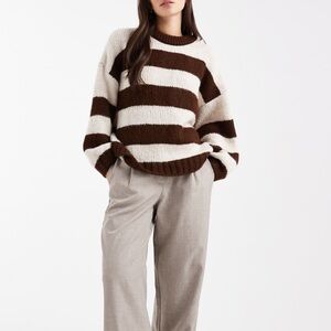 ASOS oversized crewneck sweater with brown stripes